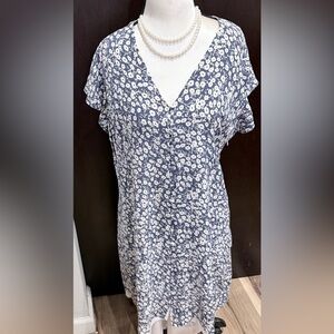 Rails Blue and White Floral V-Neck Dress